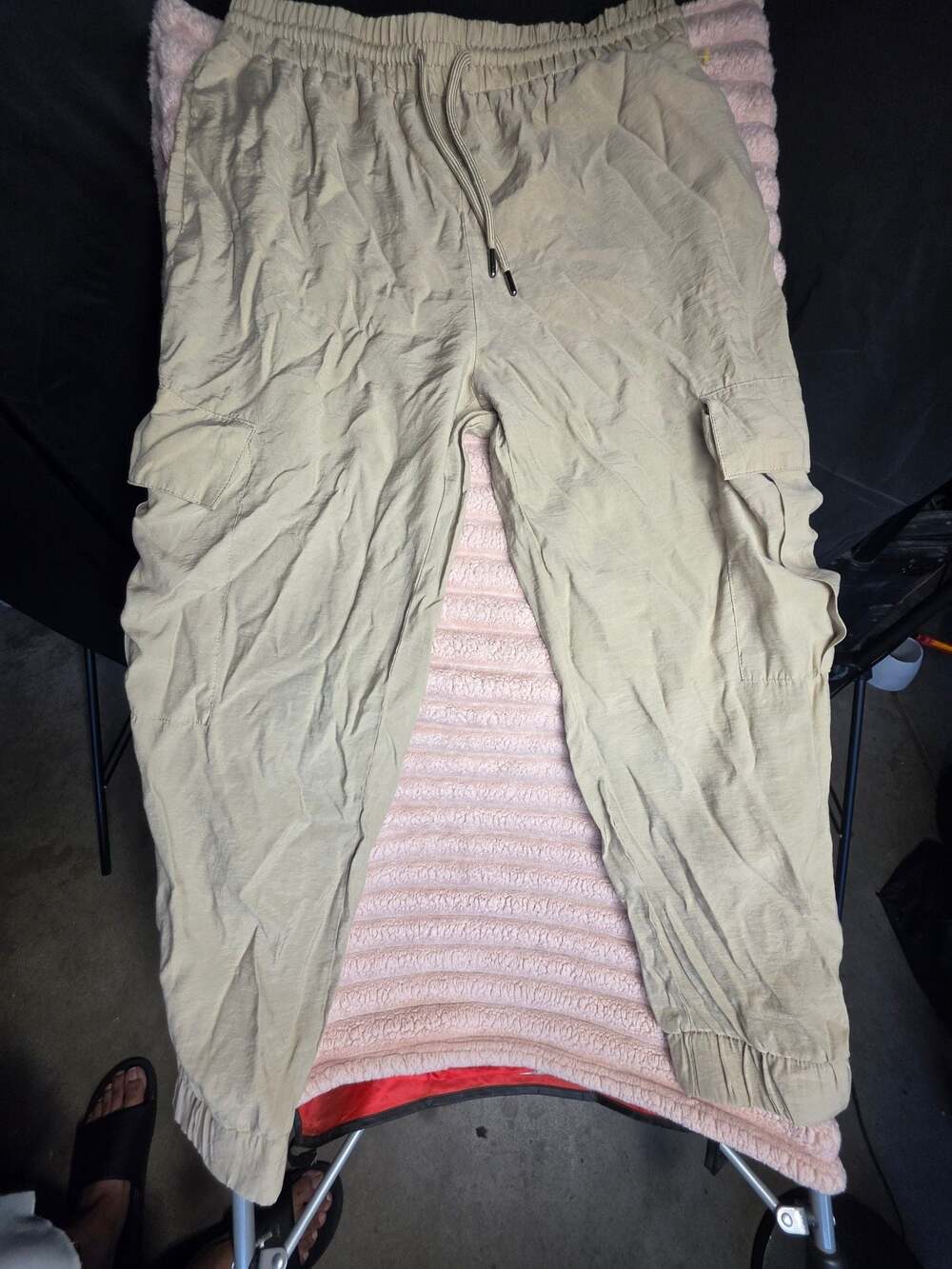 Zara Cargo Utility Jogger Pants Beige Drawstring Cuffed Hem